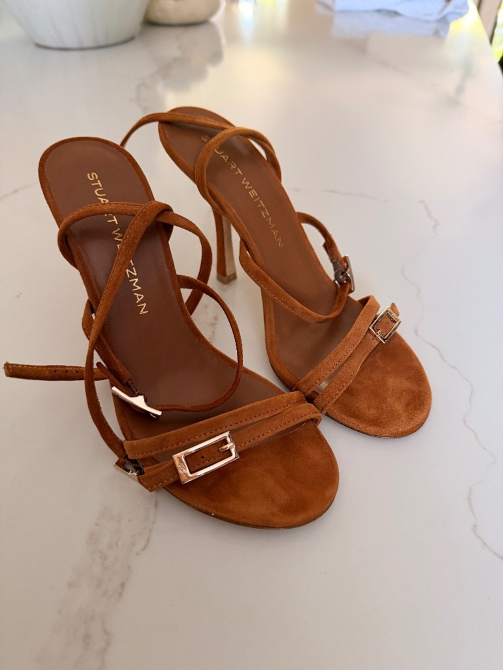 Stewart Weitzman strapped suede heels sandals size 8